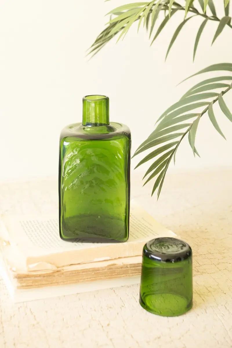 Green Recycled Glass Bedside Water Carafe & Drinking Glass