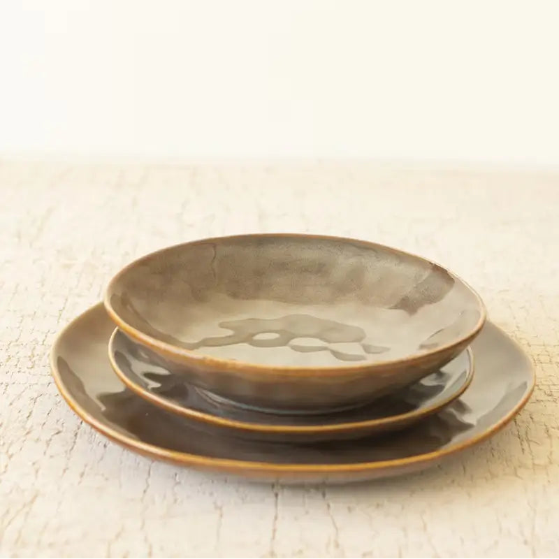 Antique Brown Ceramic Dinner Plate Set