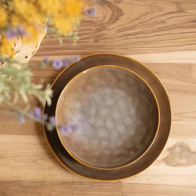 Antique Brown Ceramic Dinner Plate Set