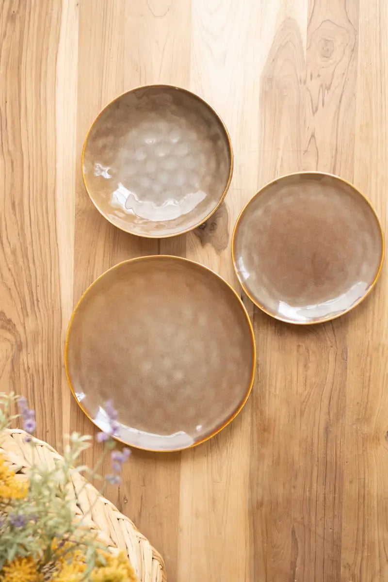 Antique Brown Ceramic Dinner Plate Set
