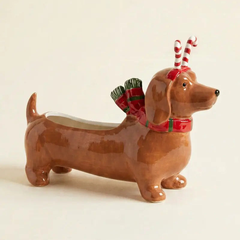 Ceramic Candy Cane Headband Dachshund Planter