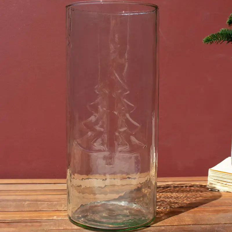 Embossed Christmas Tree Glass Cylinder