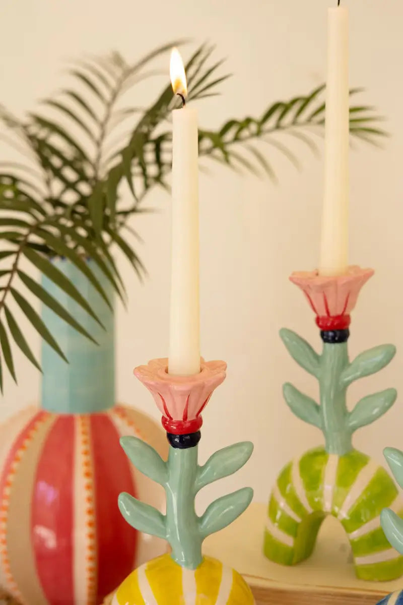 Ceramic Flower Taper Candle Holder Set