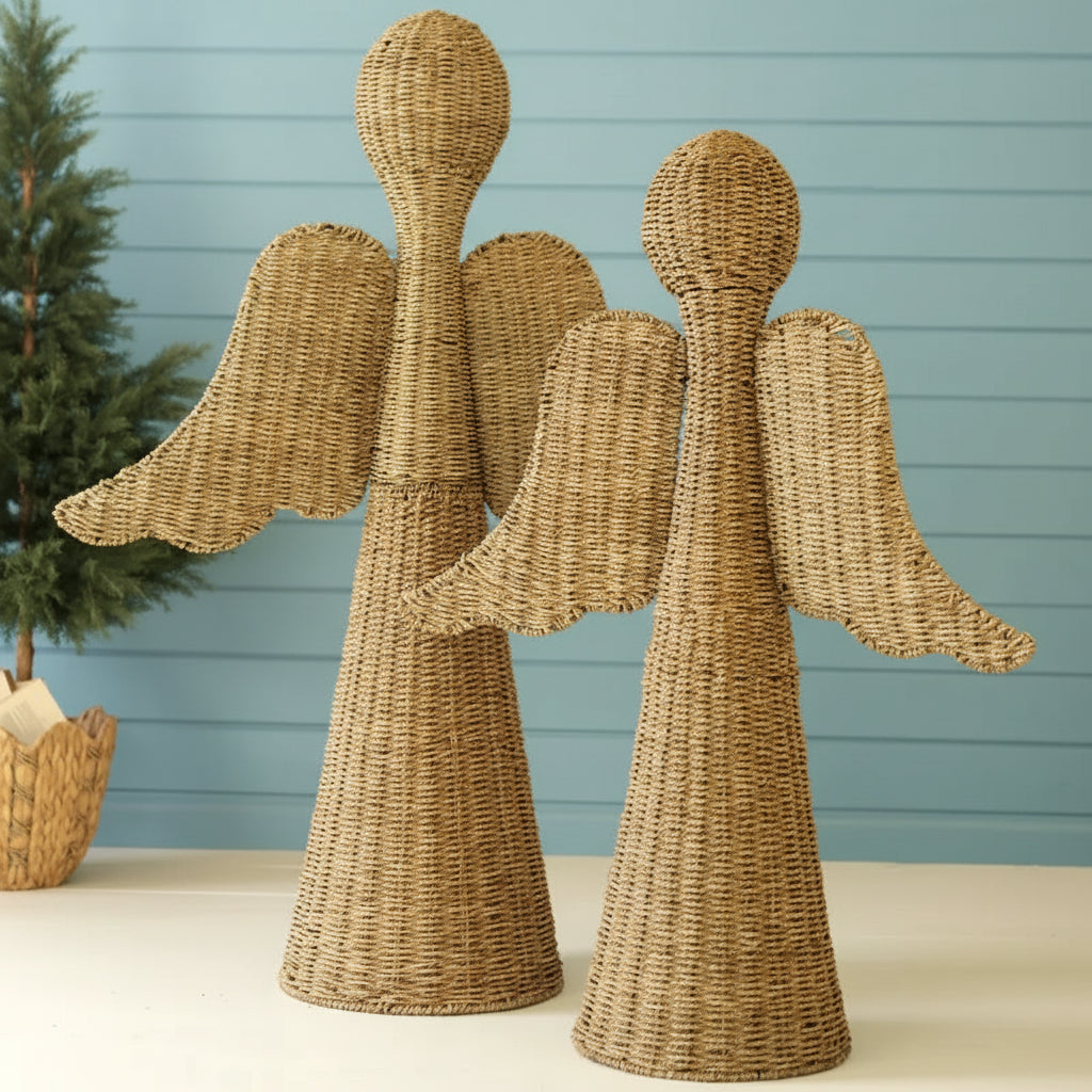 Large Woven Seagrass Angel Set