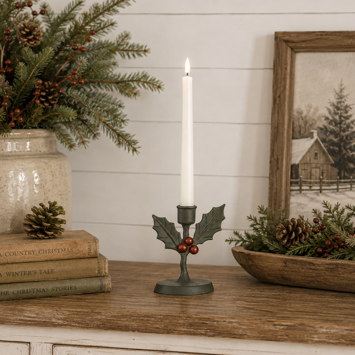 Holly & Berries Taper Candle Holder