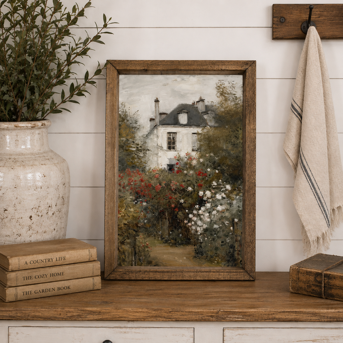 White Cottage Framed Art