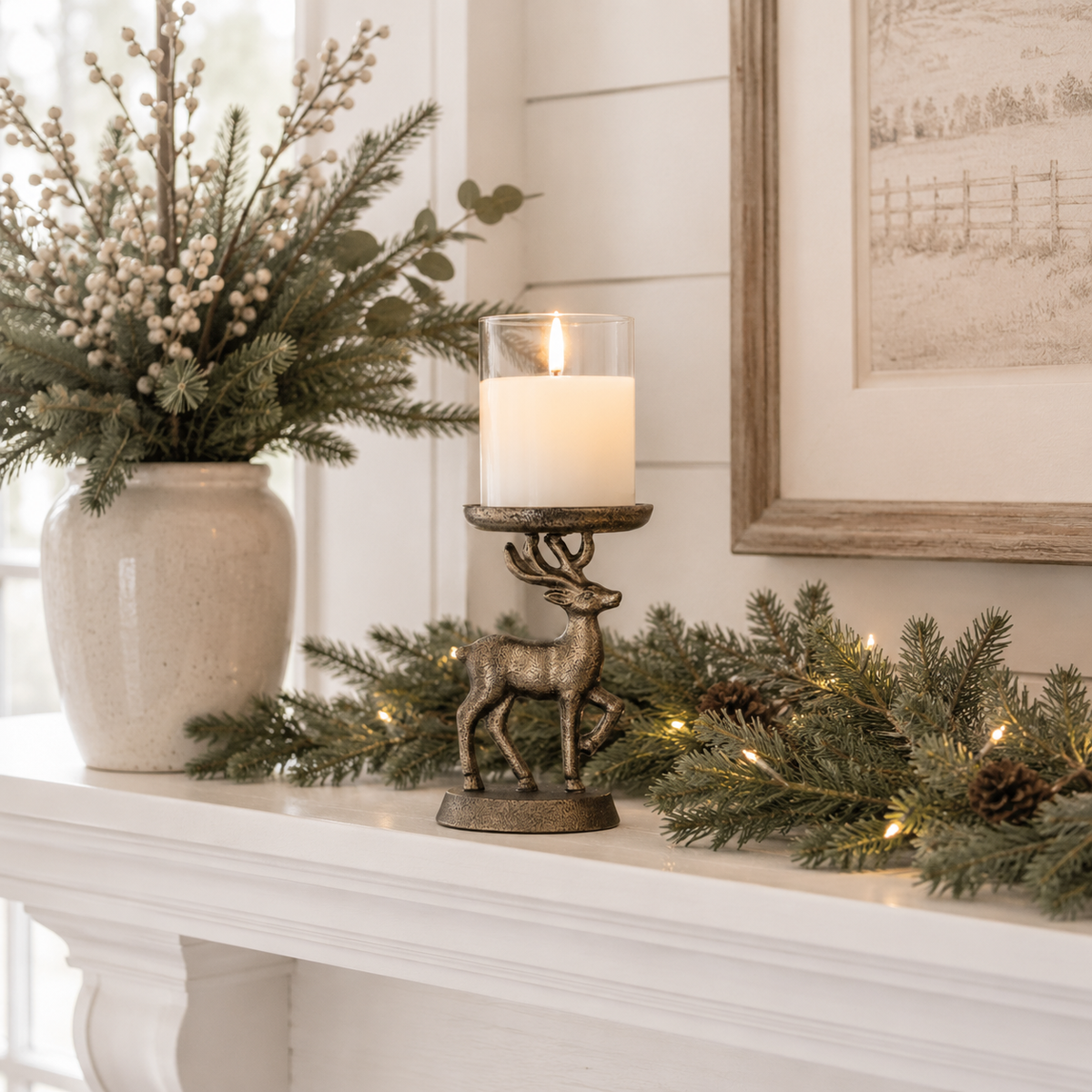 Bronze Deer Pillar Candle Holder