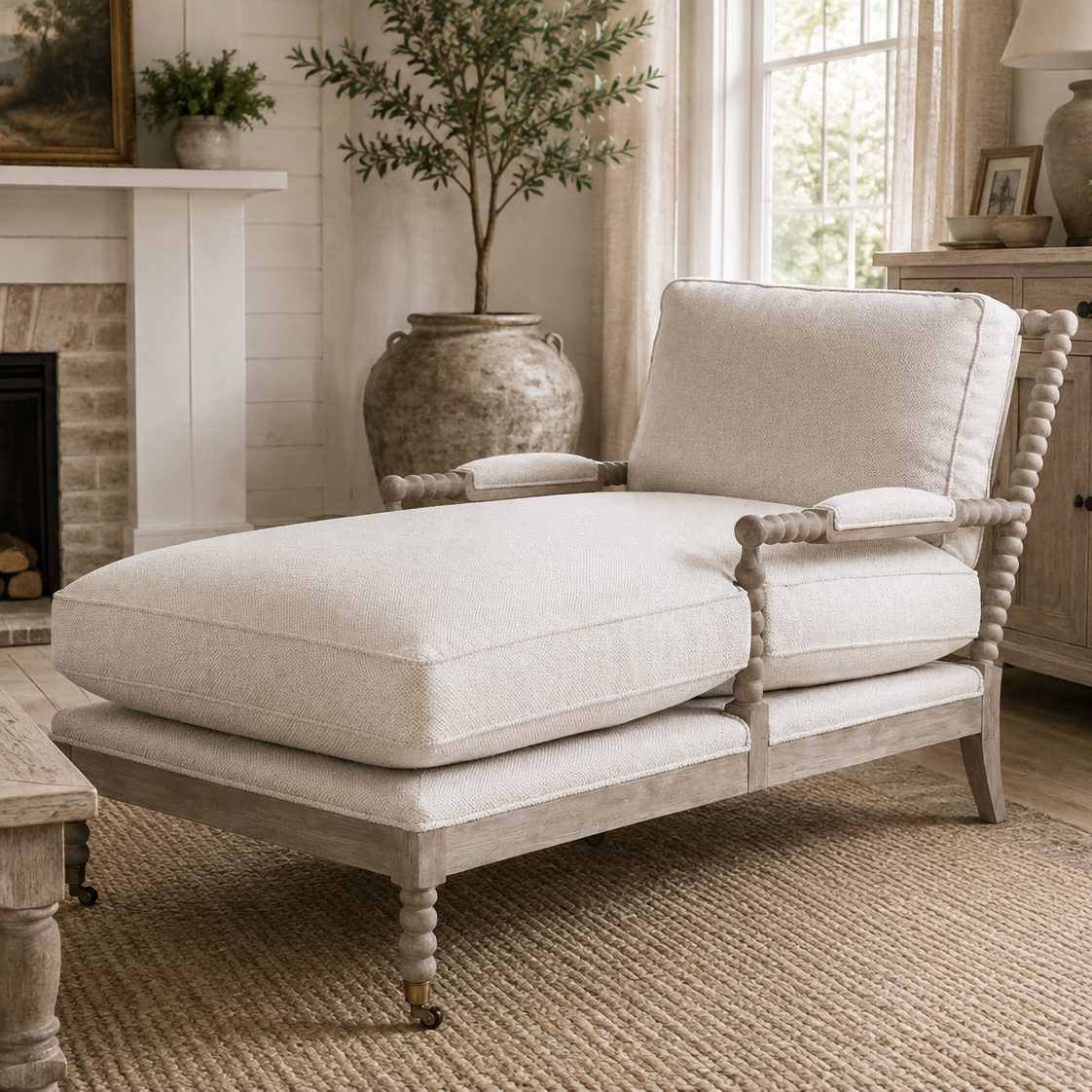 Rouleau Chaise Lounge, LiveSmart Gellar Linen, Natural Gray Oak