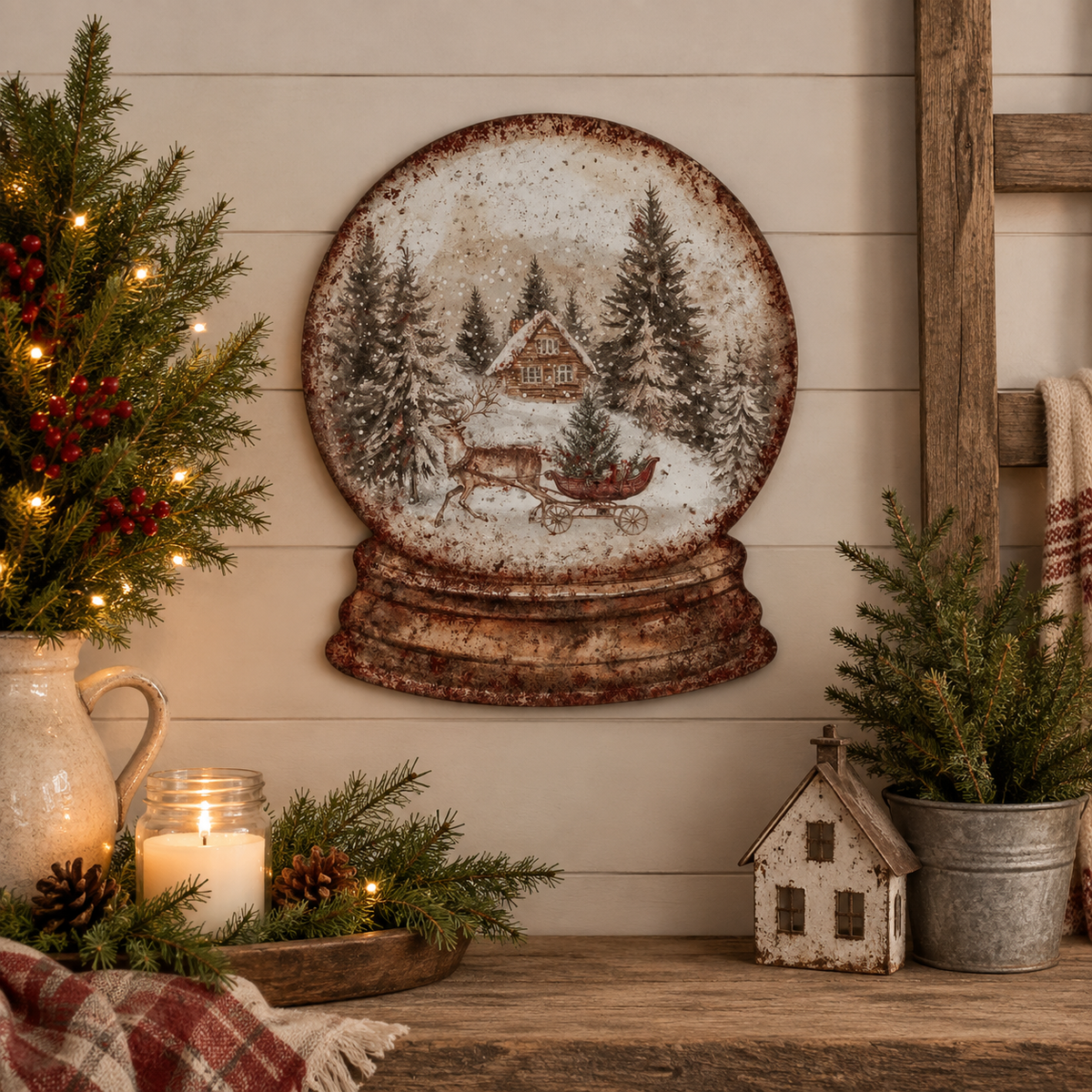 Snow Globe Metal Sign