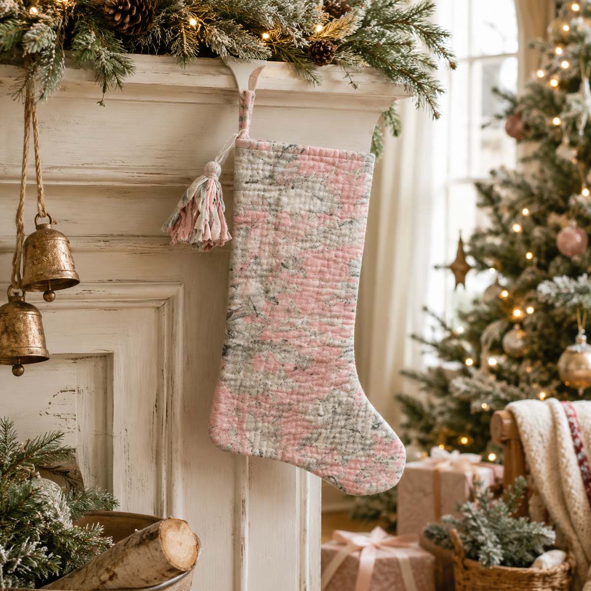 Hand Embroidered Toile Stocking