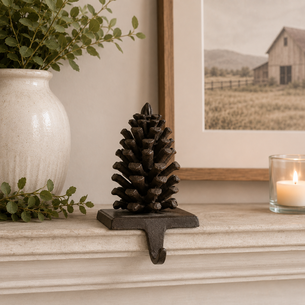 Pine Cone Cast Iron Stocking Holder