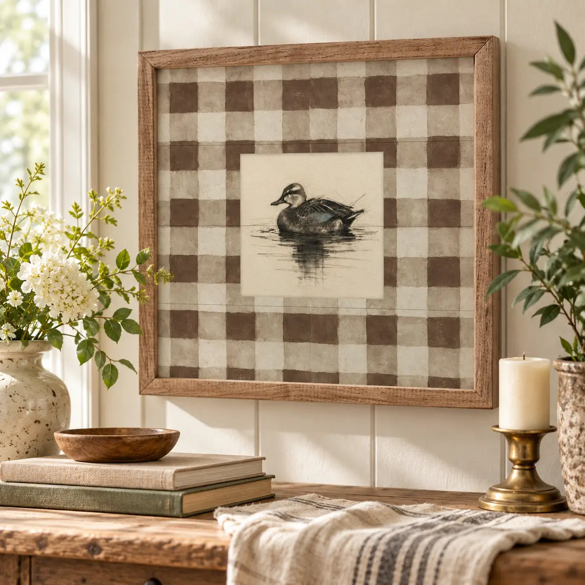 Vintage Blue Winged Teal Duck Check Print Wood Framed Print