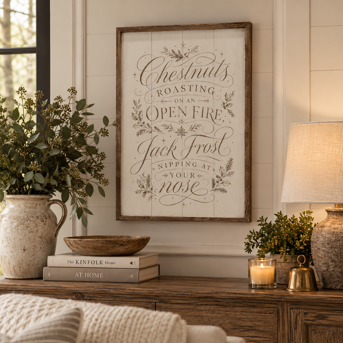 Chestnuts Roasting Typography Wood Framed Print