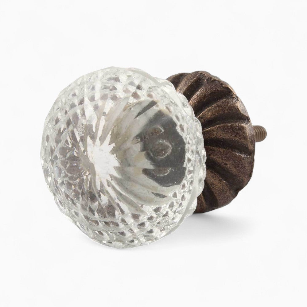 Clear Cut Glass Bronze Knob