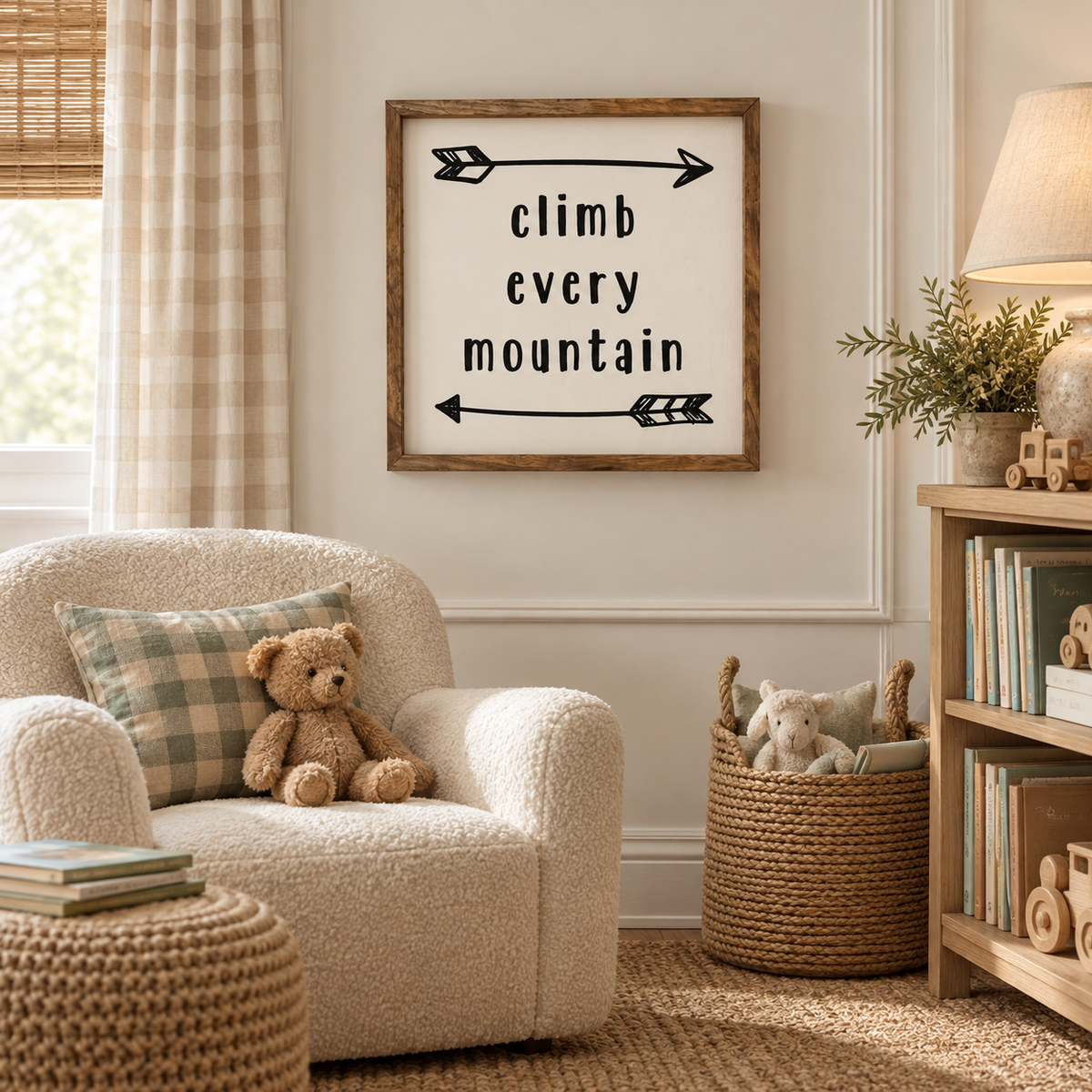 Climb Every Mountain Arrow White Wood Framed Print