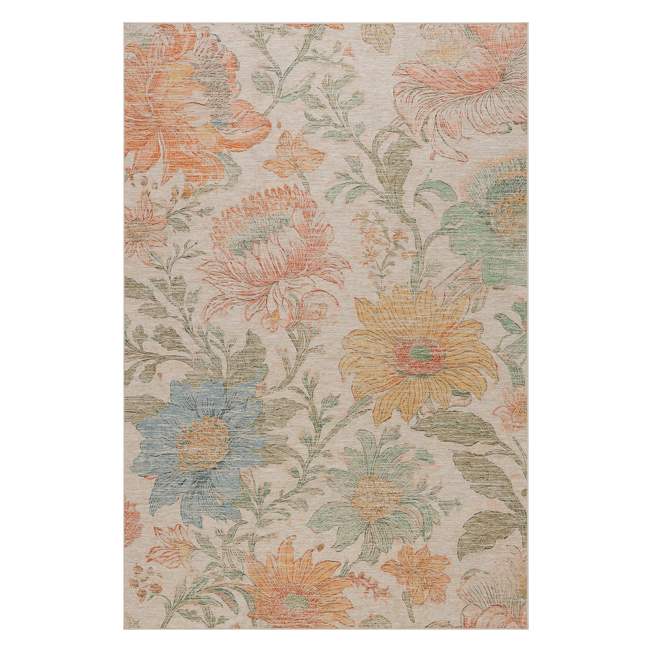 Zell Transitional Floral Machine Washable Rug