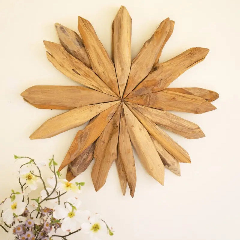 Sunburst Teakwood Wall Sculpture
