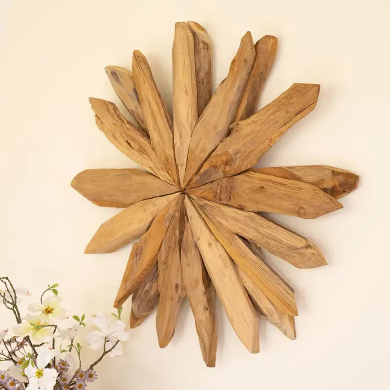 Sunburst Teakwood Wall Sculpture