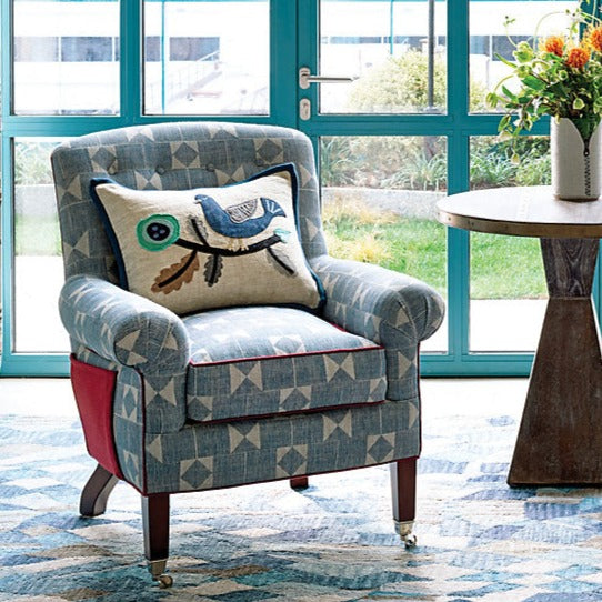 Pine Cone Hill Dawn Chorus Linen Applique Delft Decorative Pillow Cover