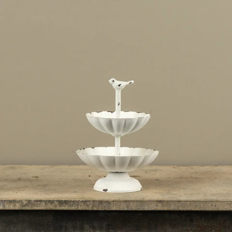 Two Tier Scalloped Tray With Bird