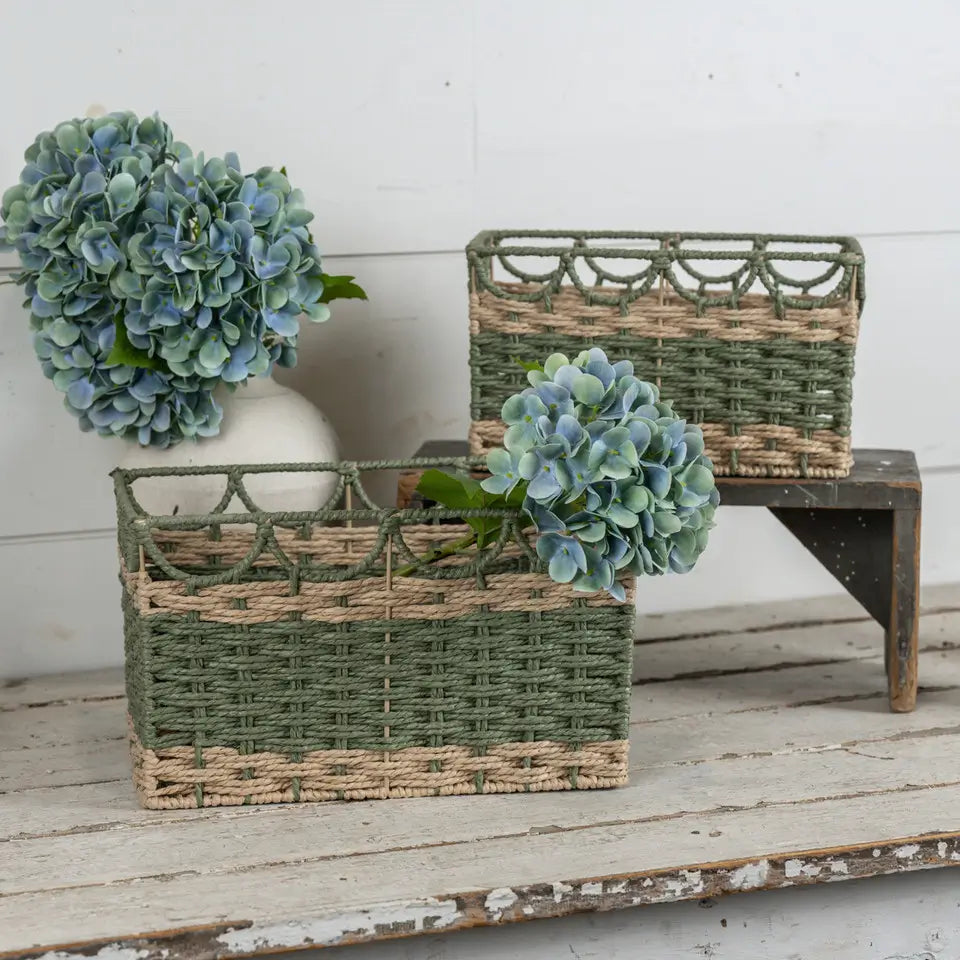 Green & Tan Woven Basket Set