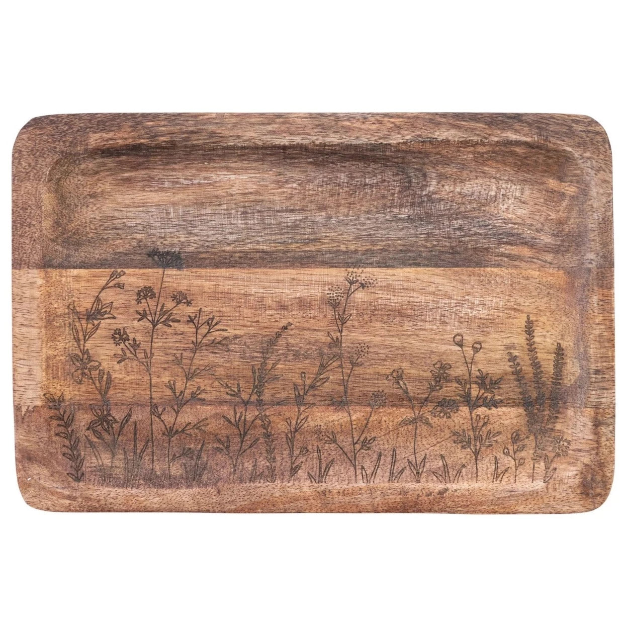 Etched Botanicals Mango Wood Tray