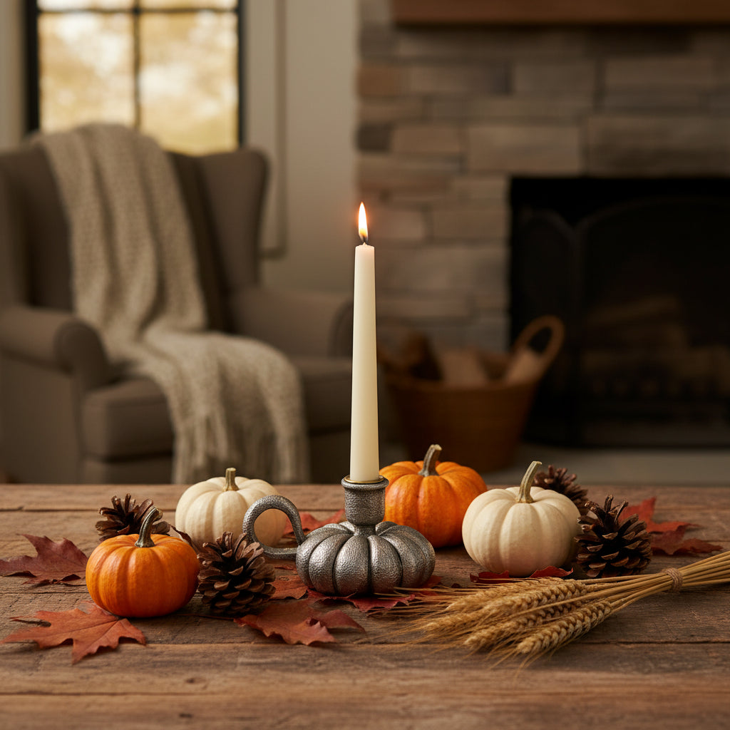Pewter Pumpkin Taper Candle Holder