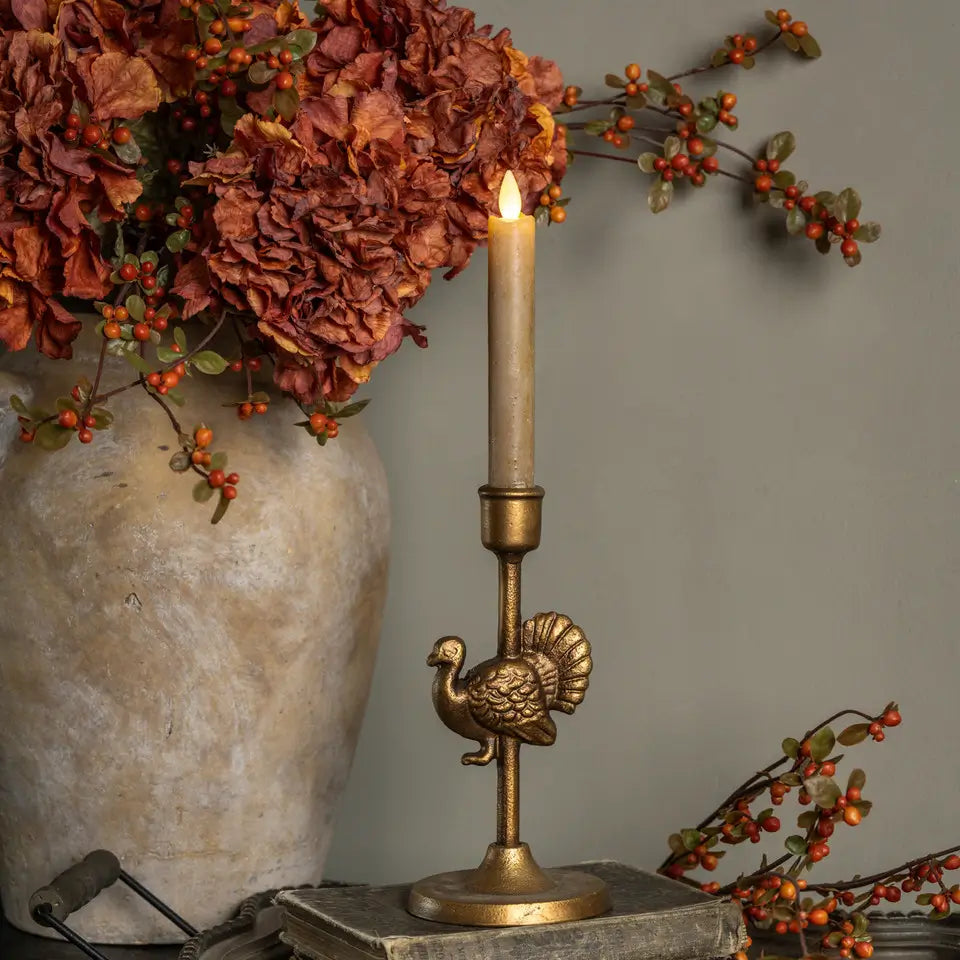Gold Turkey Leaf Taper Candle Holder