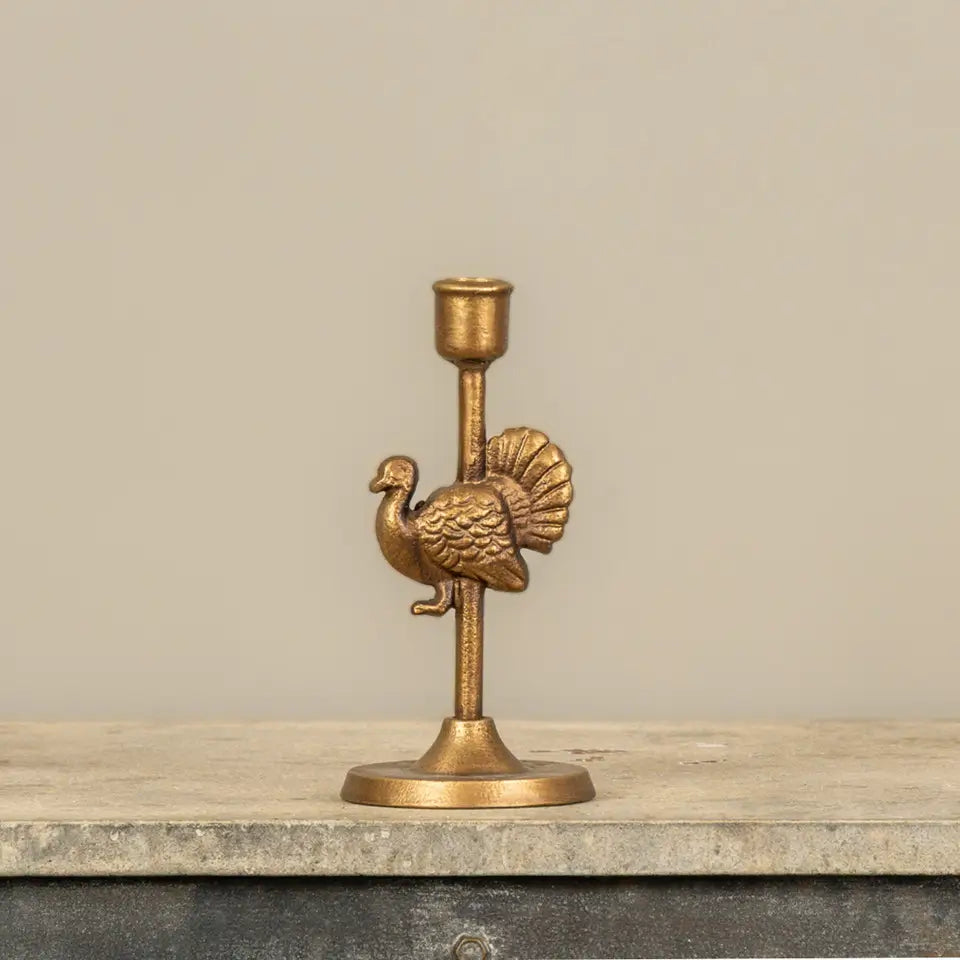 Gold Turkey Leaf Taper Candle Holder