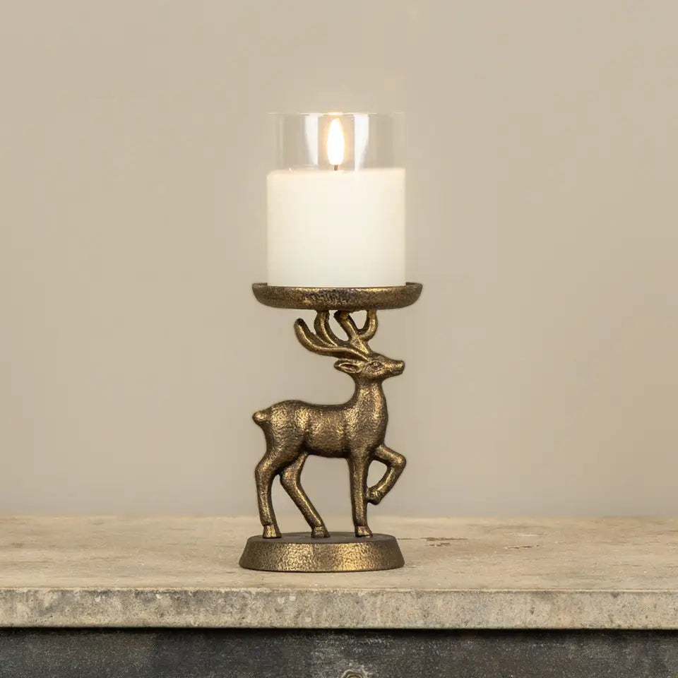 Bronze Deer Pillar Candle Holder