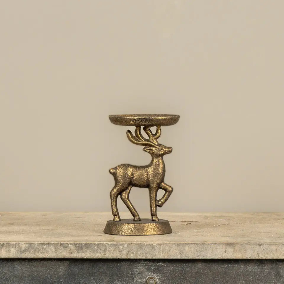 Bronze Deer Pillar Candle Holder