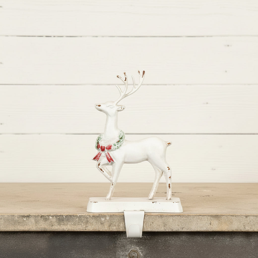 White Reindeer Stocking Holder
