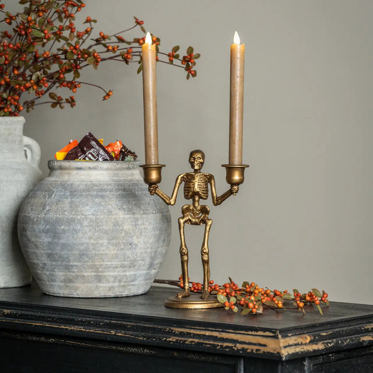 Gold Skeleton Taper Candle Holder