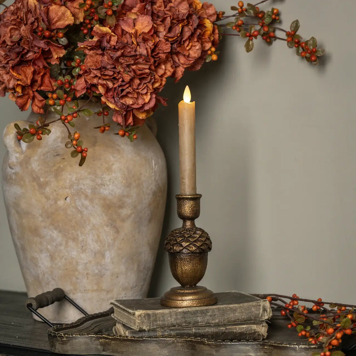 Bronze Pinecone Taper Candle Holder