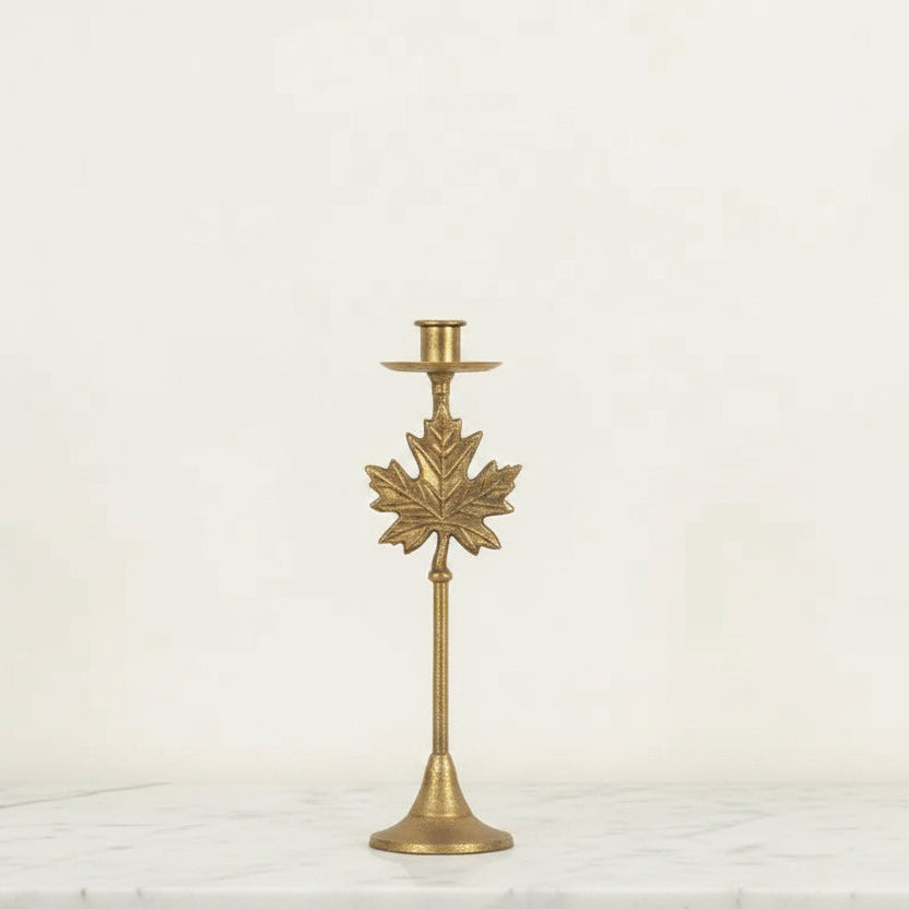 Gold Maple Leaf Taper Candle Holder