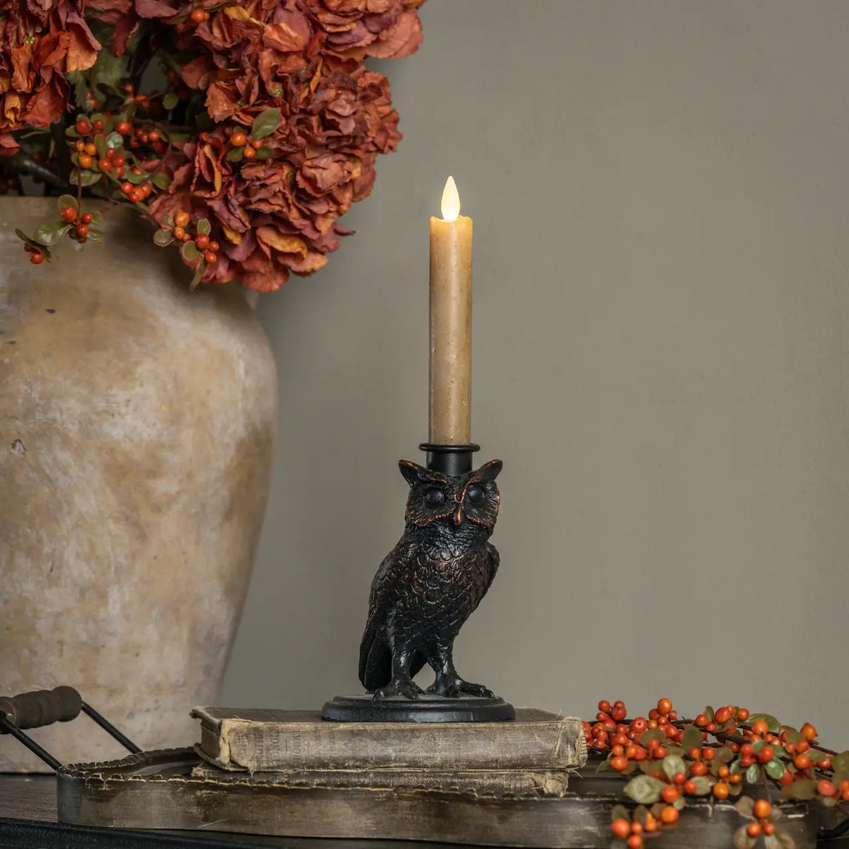 Black Owl Taper Candle Holder