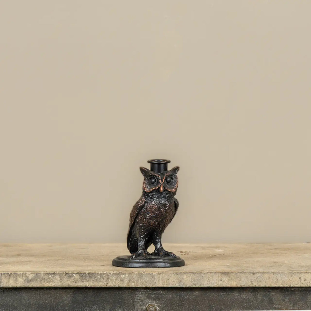 Black Owl Taper Candle Holder