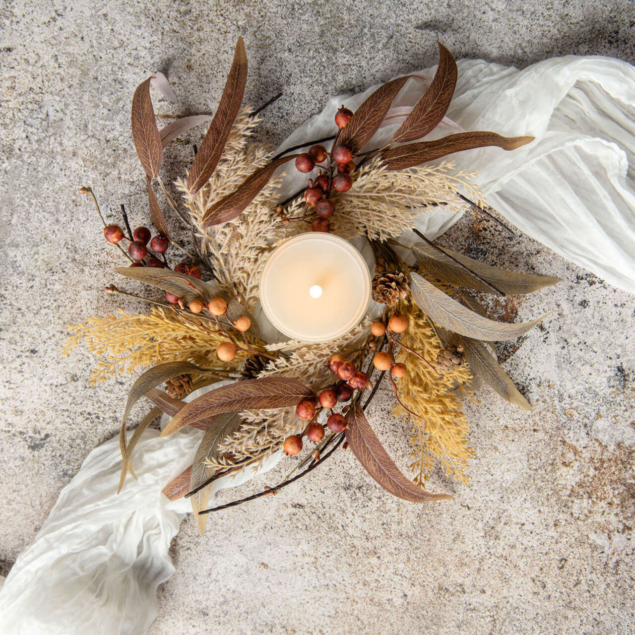 Mixed Wheat & Berry Candle Ring