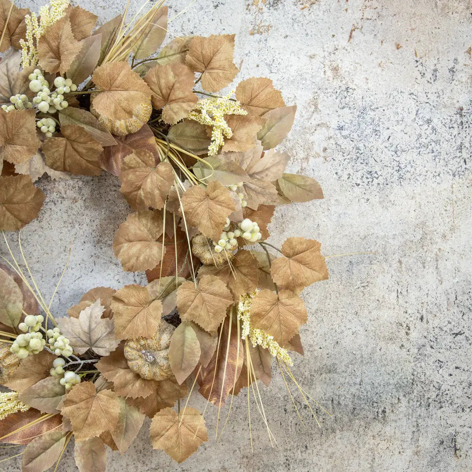 Beige Mixed Leaf & Pumpkin Wreath