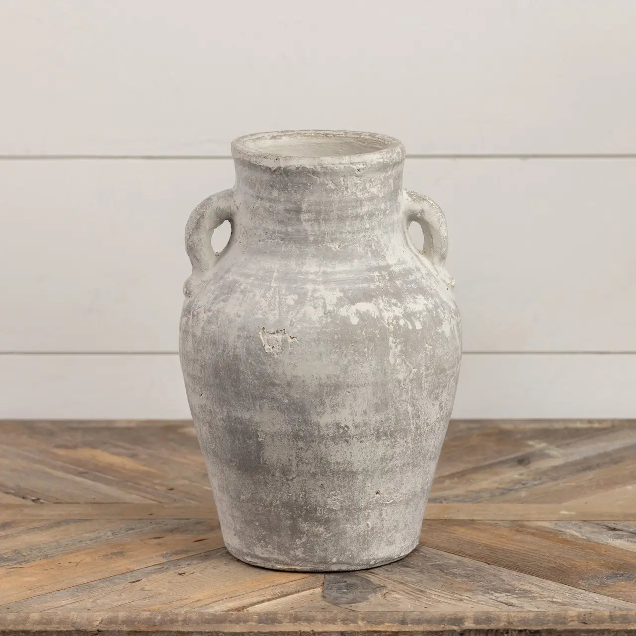 Whitewash Terracotta Vase With Handles