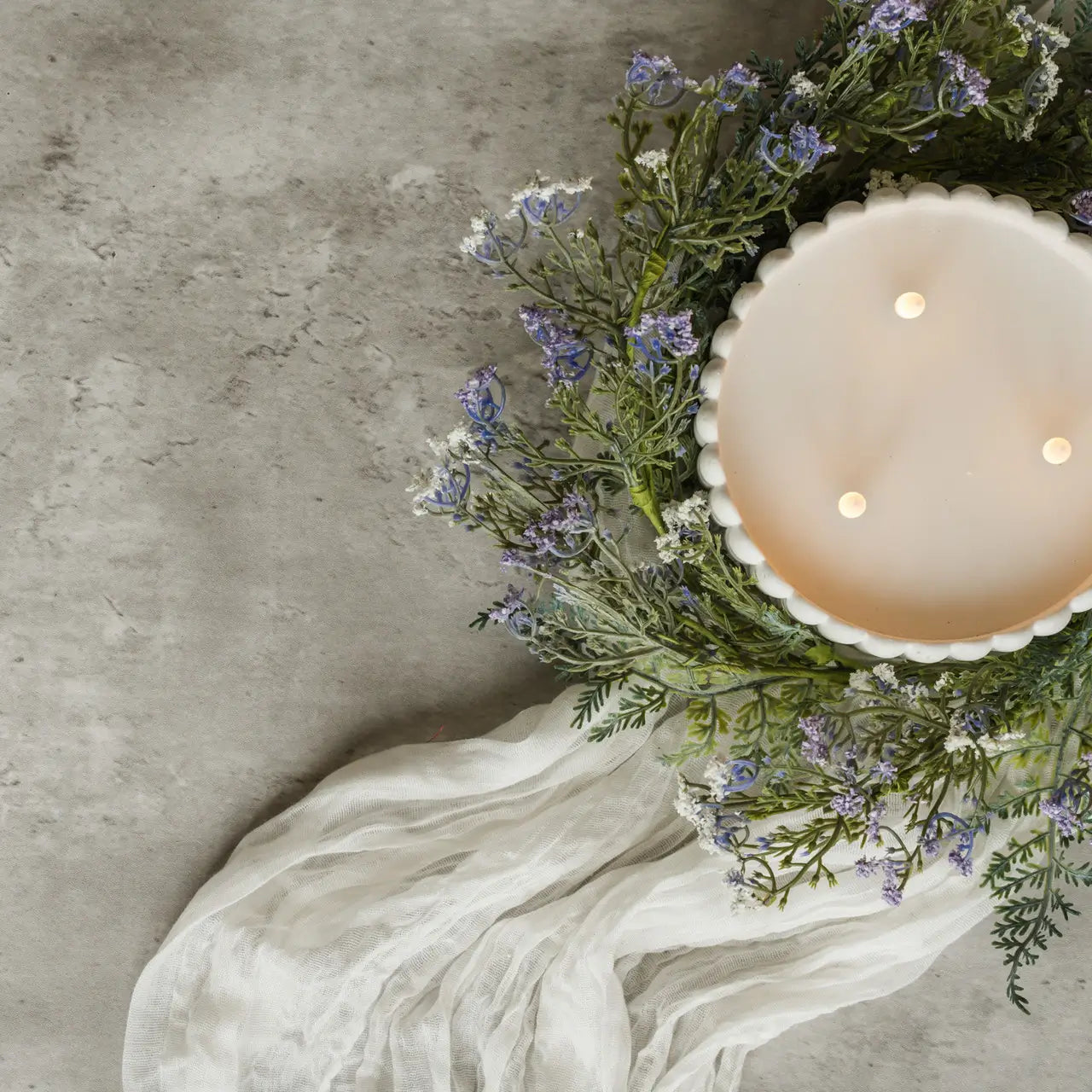 Cream & Purple Queen Anne's Lace Candle Ring