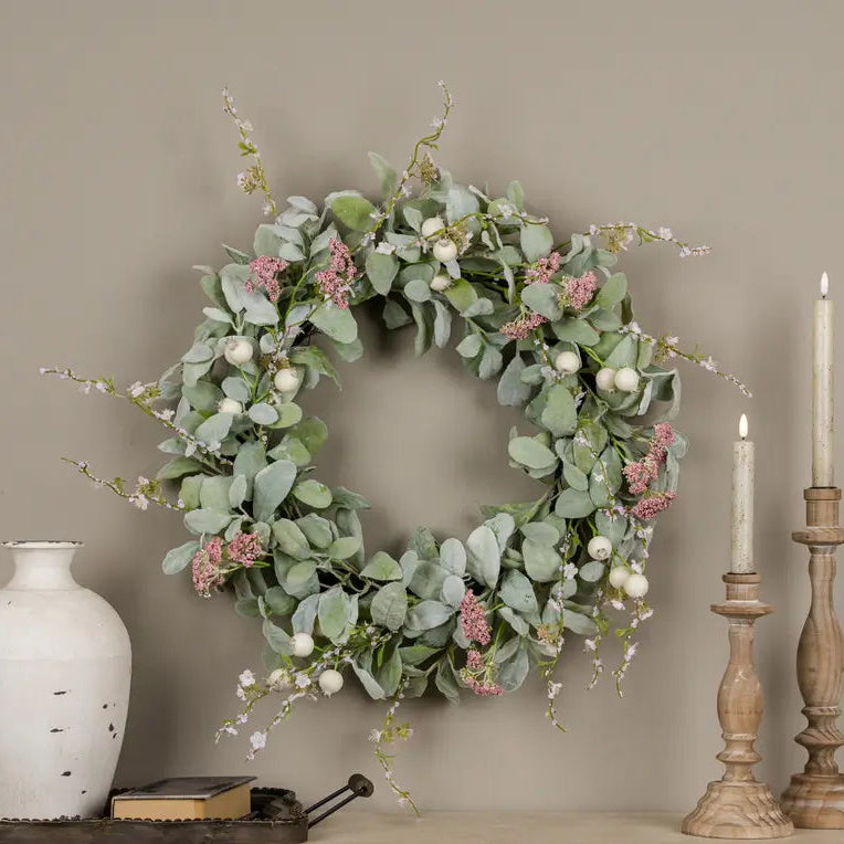 Pink Berry & Lamb's Ear Wreath