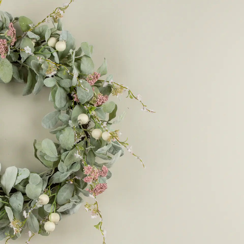 Pink Berry & Lamb's Ear Wreath