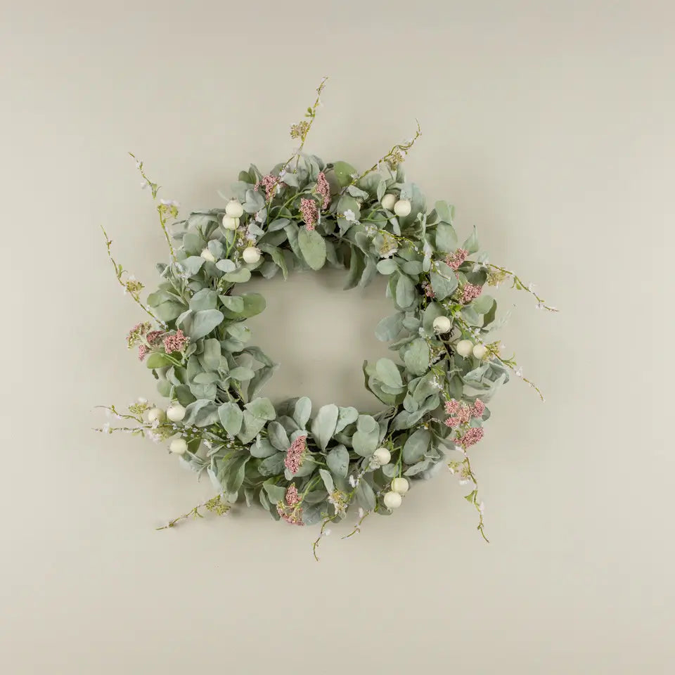 Pink Berry & Lamb's Ear Wreath