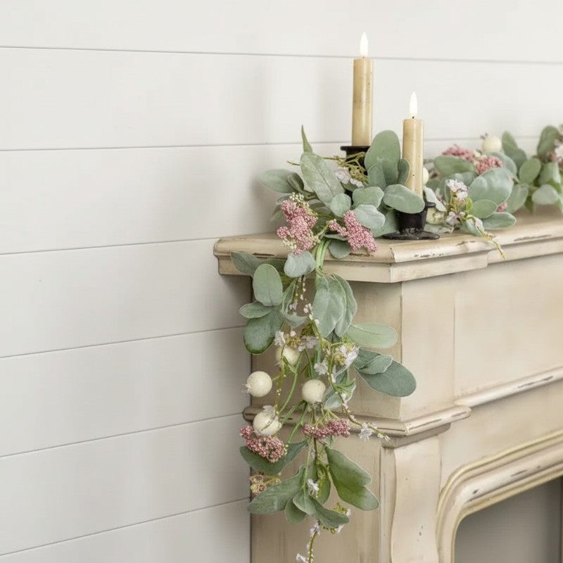 Pink Berry & Lamb's Ear Garland