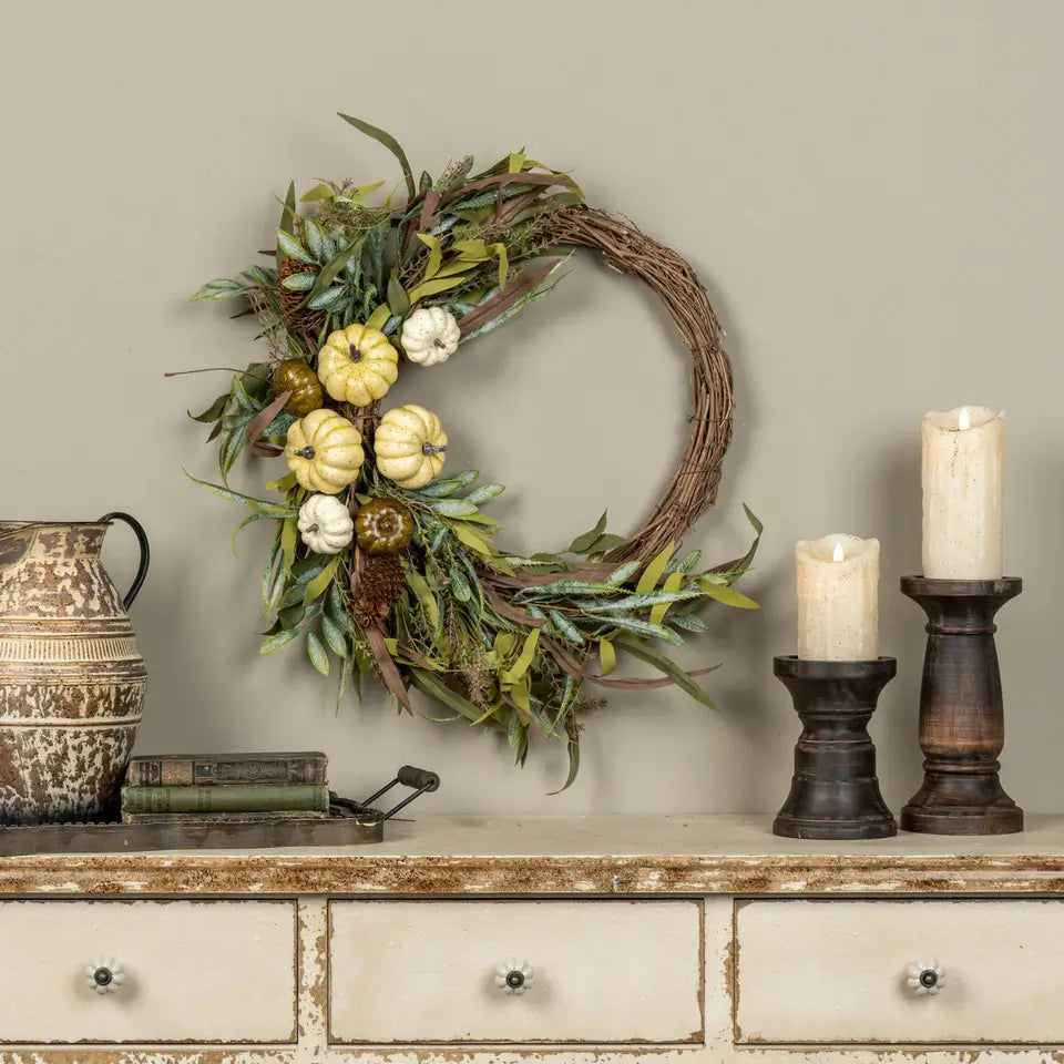 Cream Pumpkin & Foliage Wreath
