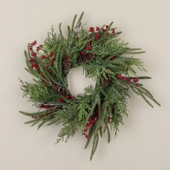 Cedar, Pine, Berries & Faux Twig Candle Ring