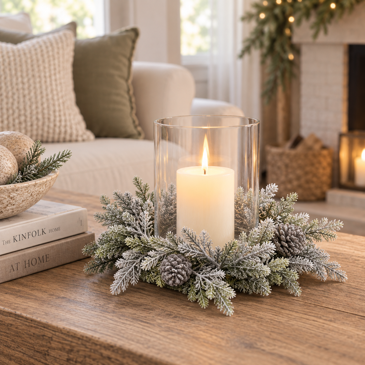 Glittered Pine & Pinecone Candle Ring