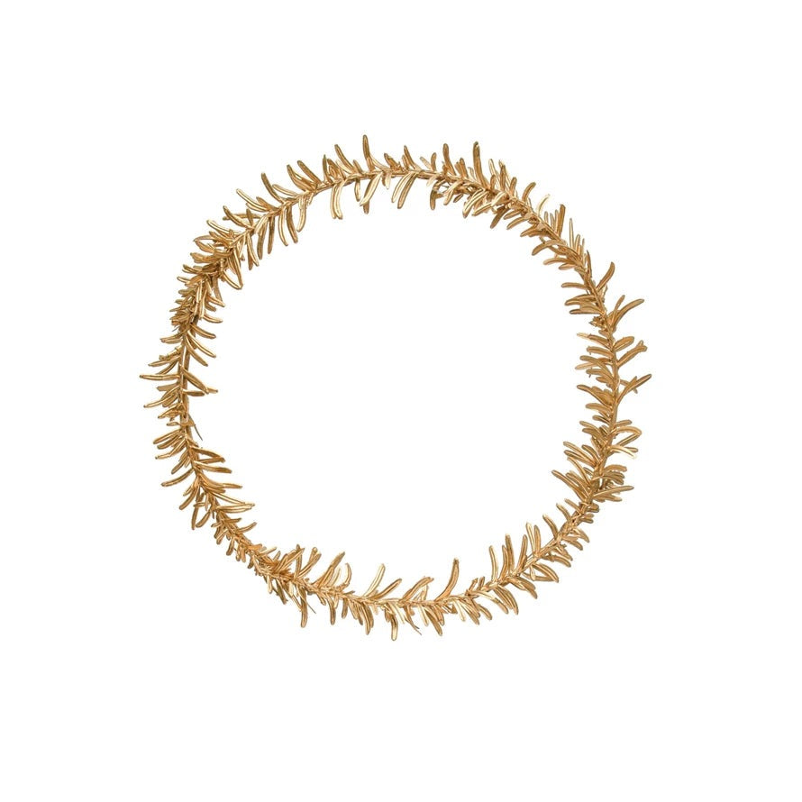 Gold Finish Round Faux Leaves Wreath