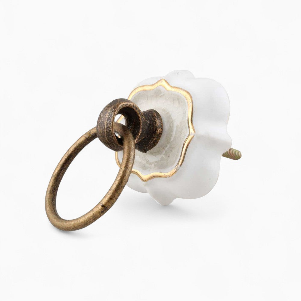 Gold & Cream Crackle Hanging Loop Knob